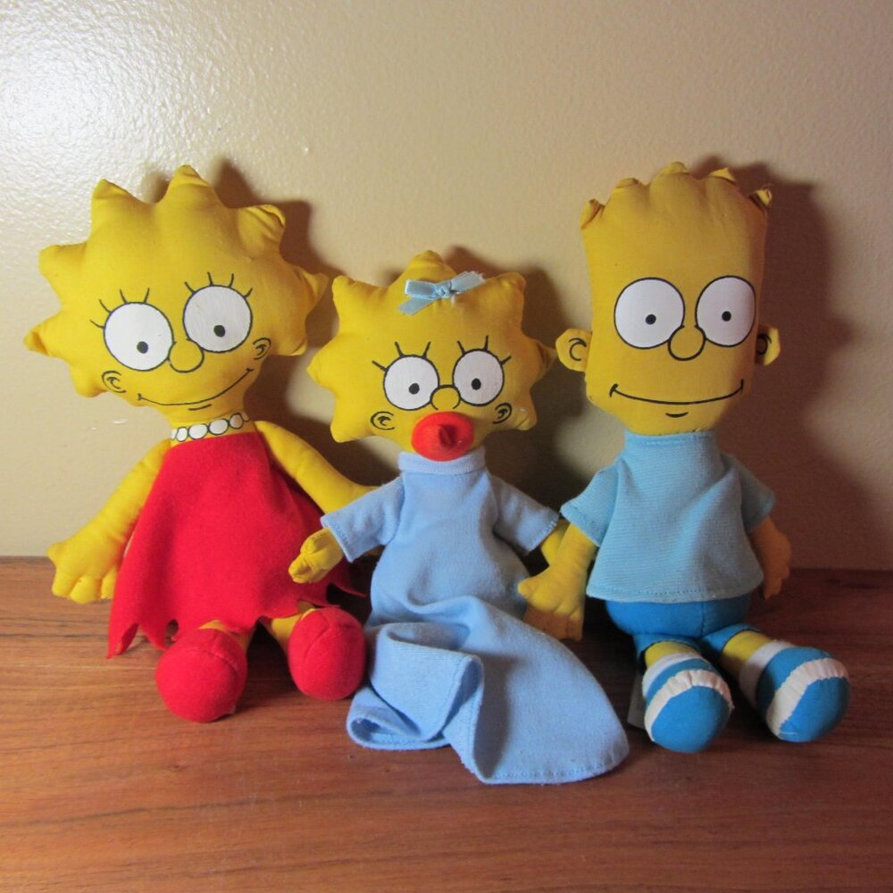 3 for $60 - plush simpsons kids rag doll bart lisa maggie vintage 1990 (W3763)